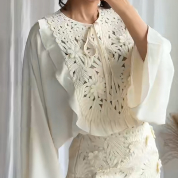 NWT H&M Embroidered Viscose Crêpe Blouse Cream White 1282767001 Sizes S, M - Picture 7 of 16